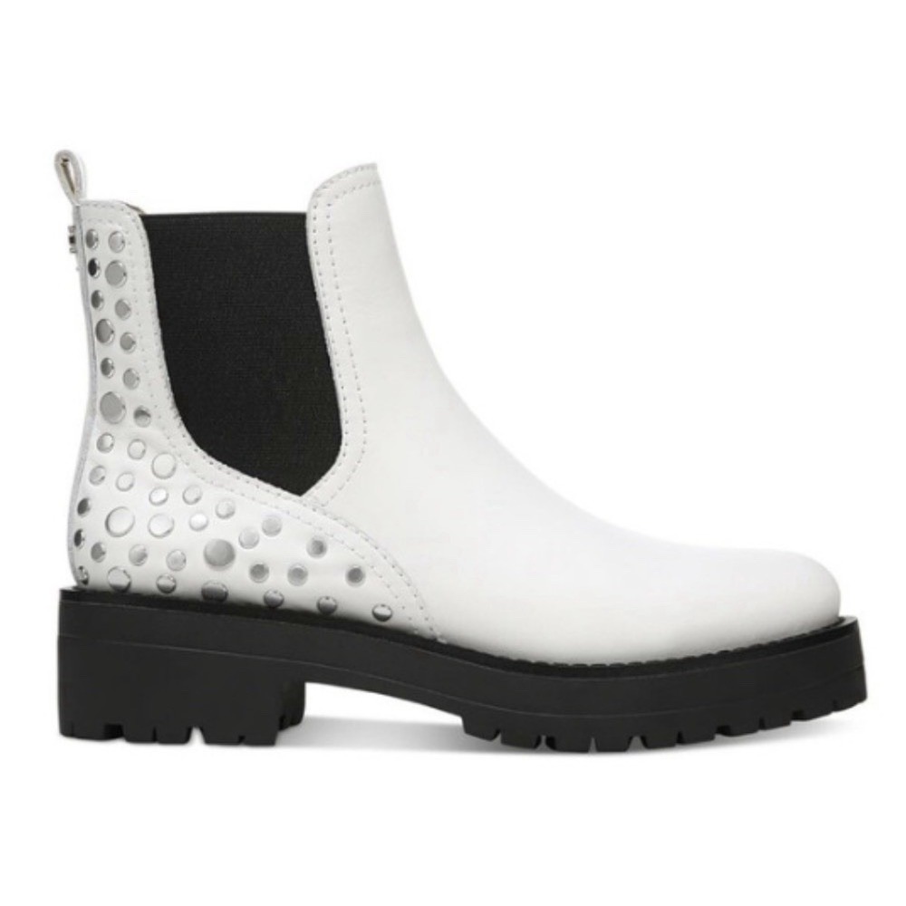 Sam Edelman Women White Leather Studded Jalyn Lug Sole Chelsea Boots Size 7
